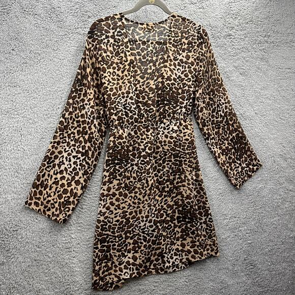 La Palapa XL Sheer Animal Print Cover Up Dress Long Sleeves Front Tie Beach Pool - Picture 9 of 10